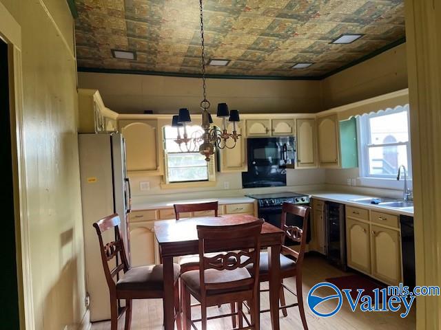 kitchen with a healthy amount of sunlight, stainless steel appliances, sink, and hanging light fixtures