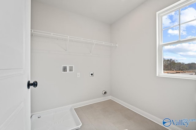 laundry area with laundry area, baseboards, washer hookup, and electric dryer hookup