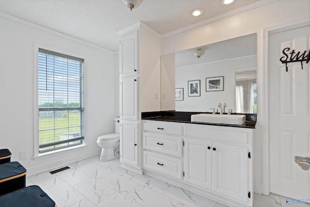 bathroom with visible vents, recessed lighting, marble finish floor, and a wealth of natural light