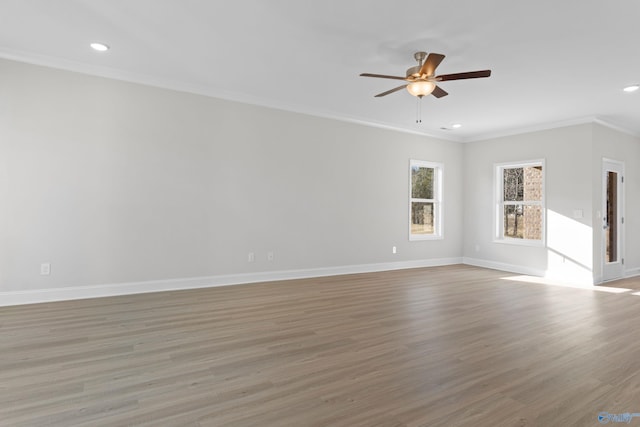 2159 Dawson Ln NE, Cullman, AL 35058 - empty room with a ceiling fan, baseboards, ornamental molding, and light wood finished floors