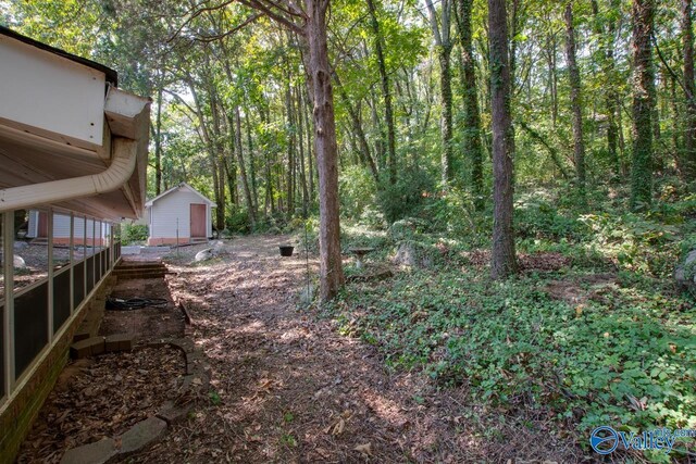 view of yard with a shed