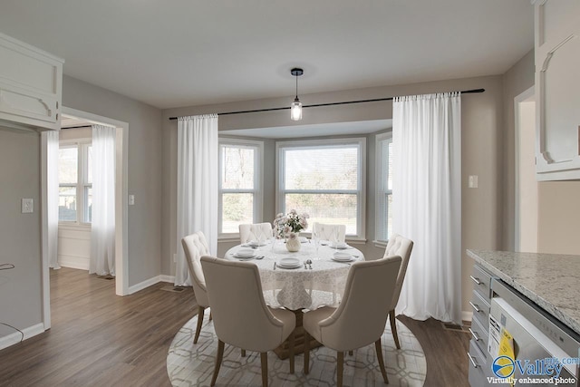 dining room with a healthy amount of sunlight and dark wood-type flooring