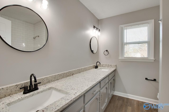 bathroom featuring vanity and hardwood / wood-style flooring