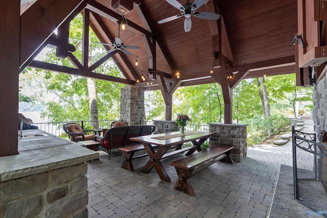 view of patio / terrace featuring ceiling fan and an outdoor hangout area