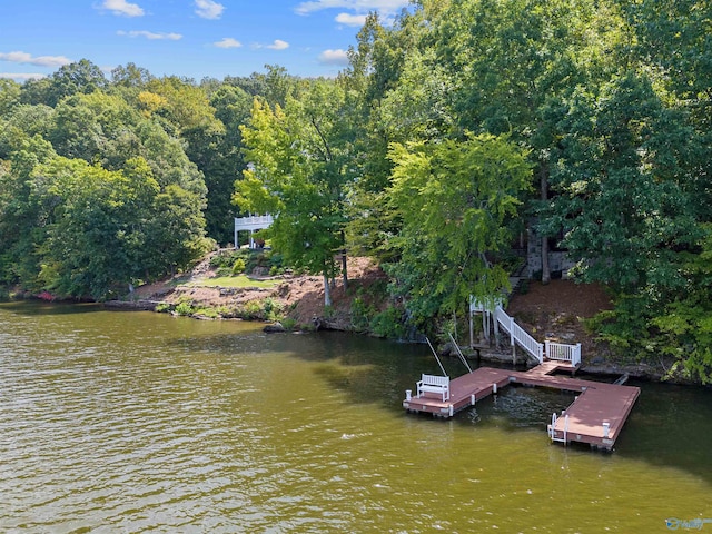 view of dock with a water view