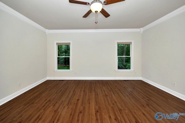 118 Conservancy Dr, Madison, AL 35758 - spare room featuring ornamental molding, dark wood finished floors, plenty of natural light, and a ceiling fan