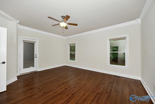 118 Conservancy Dr, Madison, AL 35758 - unfurnished room with ornamental molding, dark wood-style flooring, and ceiling fan