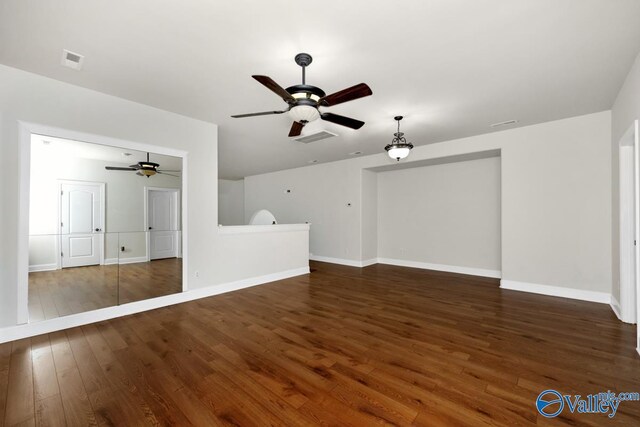 118 Conservancy Dr, Madison, AL 35758 - unfurnished living room with ceiling fan and dark wood finished floors