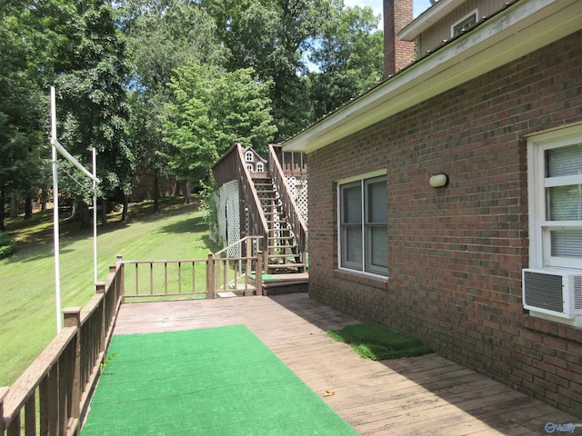 109 Colonial Dr, Scottsboro, AL 35768 - wooden deck featuring stairs, cooling unit, and a yard