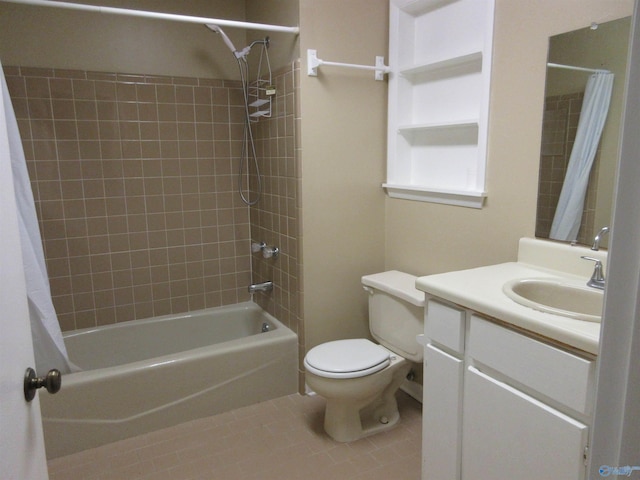 109 Colonial Dr, Scottsboro, AL 35768 - bathroom with shower / bath combination with curtain, tile patterned flooring, vanity, and toilet