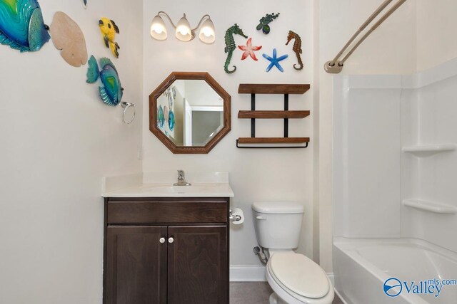 full bathroom with vanity, shower / bathtub combination, and toilet