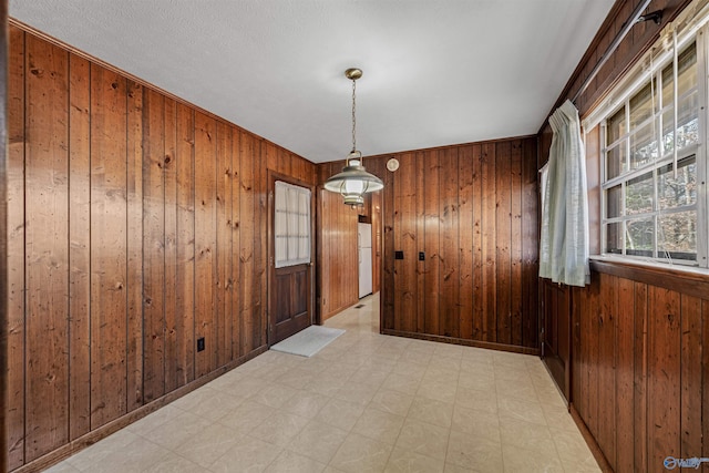 interior space featuring wood walls