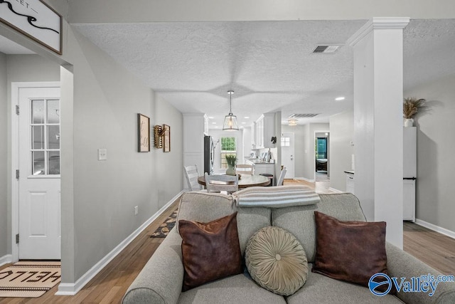 713 Rabbittown Rd, Glencoe, AL 35905 - living area featuring wood finished floors, baseboards, and a textured ceiling
