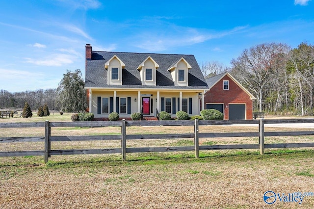 cape cod home with a garage