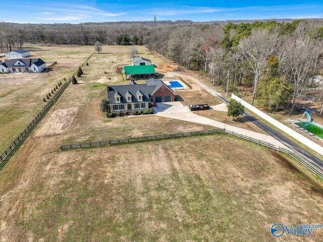 bird's eye view with a rural view