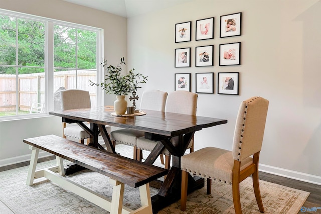 dining area with dark hardwood / wood-style flooring