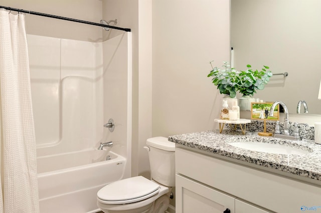 full bathroom featuring vanity, toilet, and shower / tub combo with curtain