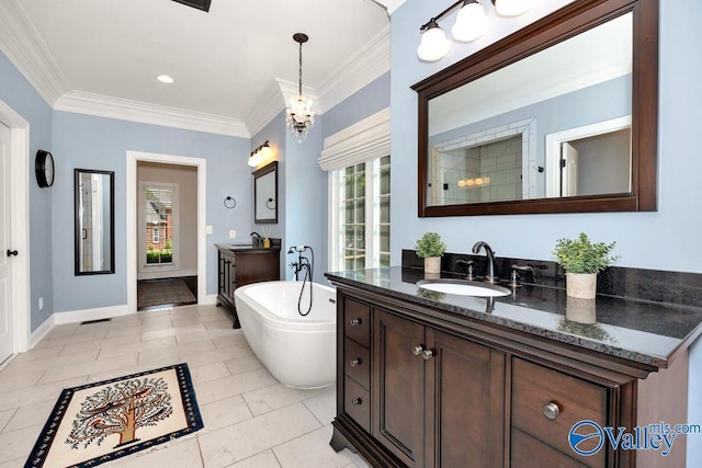 full bath featuring ornamental molding, plenty of natural light, and a sink