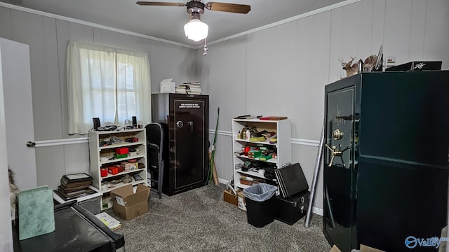 interior space with a ceiling fan