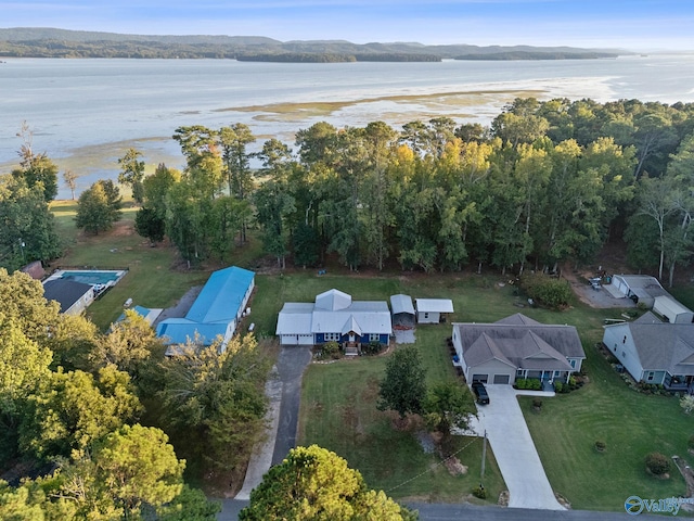 aerial view with a water view