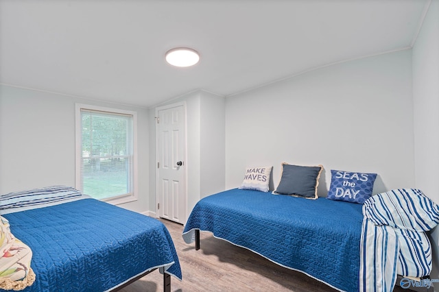 bedroom with lofted ceiling