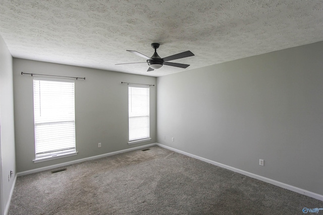 3790 Christopher Ave, Southside, AL 35907 - carpeted spare room with baseboards, a textured ceiling, visible vents, and a ceiling fan