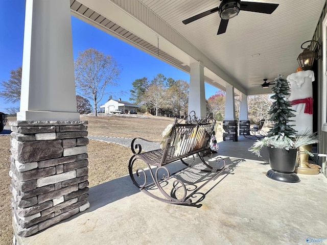 view of patio with a porch and ceiling fan