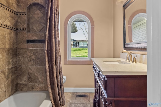 3000 Eolyne Kelly Way NE, Huntsville, AL 35811 - full bath with vanity, baseboards, shower / tub combo with curtain, toilet, and visible vents
