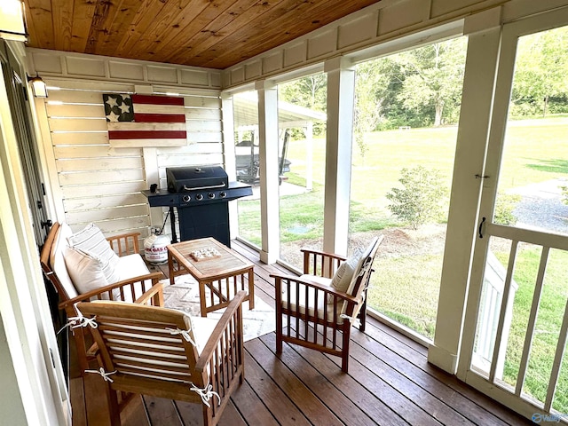 sunroom / solarium with wood ceiling