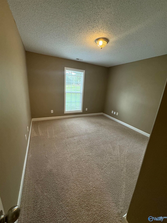 carpeted spare room with a textured ceiling