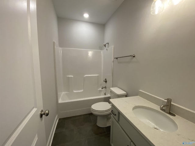 full bathroom featuring tile patterned flooring, vanity, shower / washtub combination, and toilet