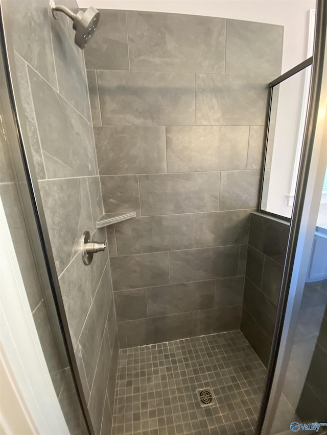 bathroom featuring a shower with shower door