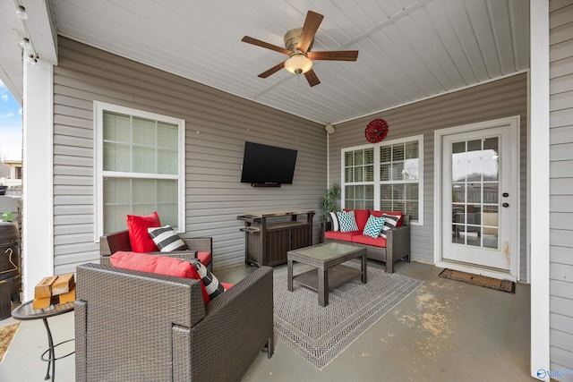 view of patio / terrace featuring an outdoor hangout area and a ceiling fan