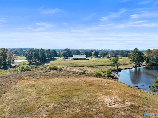 bird's eye view featuring a water view and a rural view