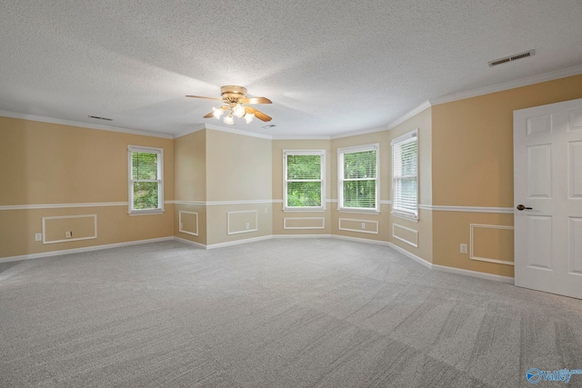 7925 Smoke Rise Rd SE, Huntsville, AL 35802 - carpeted empty room with a ceiling fan, a textured ceiling, and ornamental molding