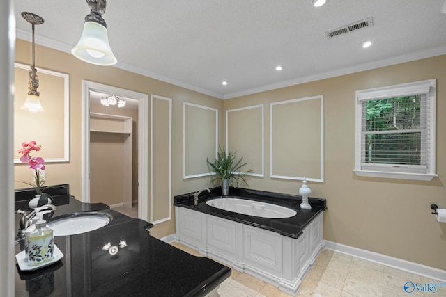 7925 Smoke Rise Rd SE, Huntsville, AL 35802 - full bathroom featuring vanity, a garden tub, crown molding, and recessed lighting