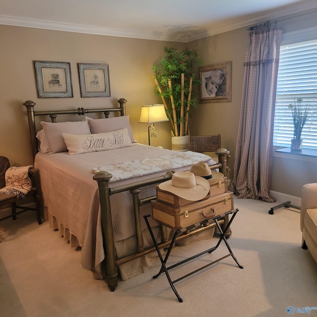 bedroom featuring carpet and ornamental molding