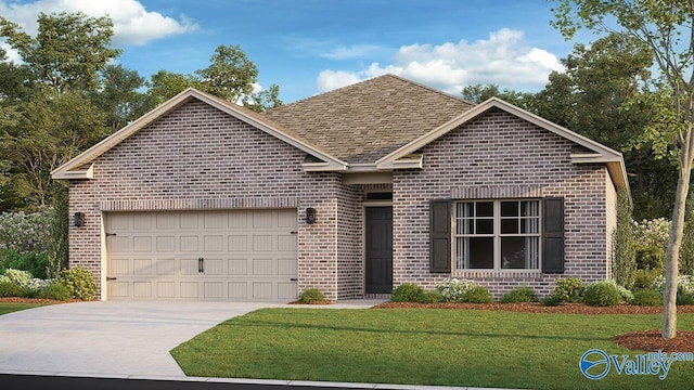 view of front of home featuring a front lawn and a garage