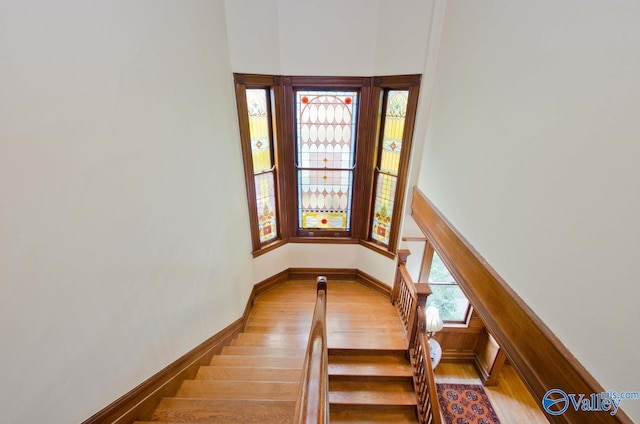 stairs with wood finished floors