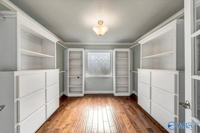 spacious closet with dark wood-type flooring