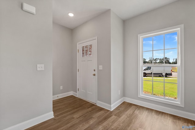 foyer entrance with hardwood / wood-style flooring