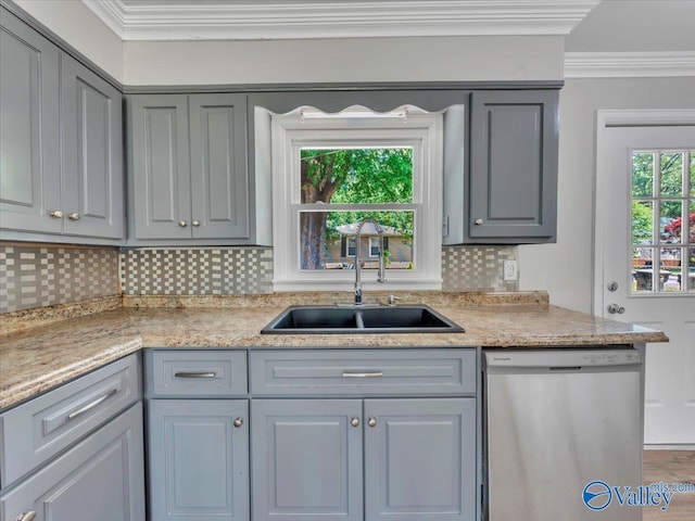 1419 11th St SE, Cullman, AL 35055 - kitchen with a sink, gray cabinets, tasteful backsplash, and dishwasher
