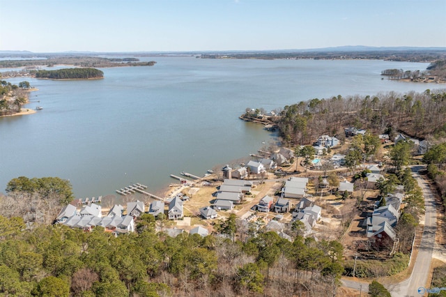 drone / aerial view with a residential view and a water view