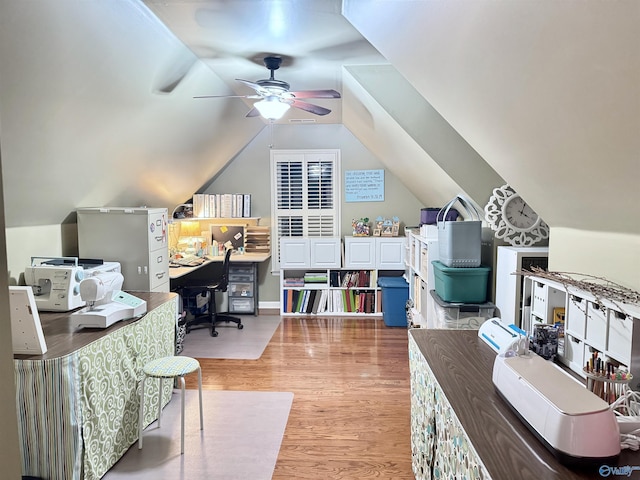 3205 Germantown Pl, Decatur, AL 35603 - office featuring light wood-style floors, a ceiling fan, and vaulted ceiling