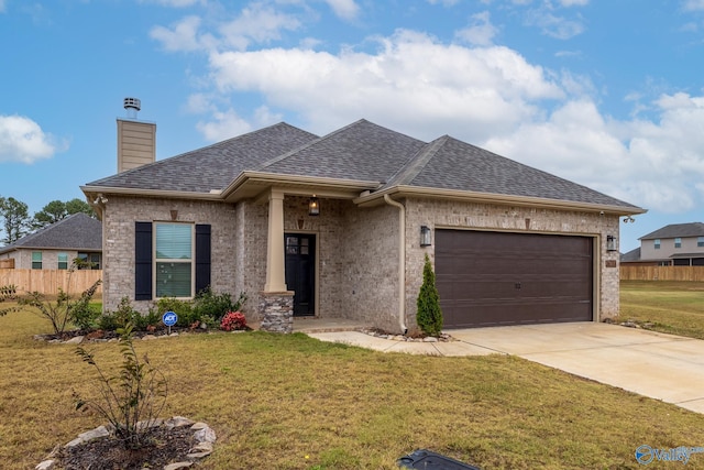 view of front facade featuring a garage and a front lawn