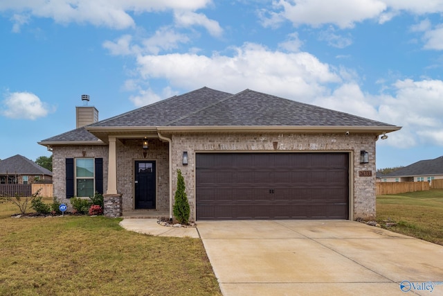 view of front of property featuring a garage and a front lawn