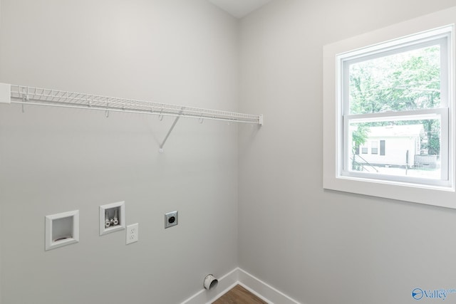 1201 Halsey Ave, Huntsville, AL 35801 - washroom with electric dryer hookup, baseboards, washer hookup, and dark wood-style floors