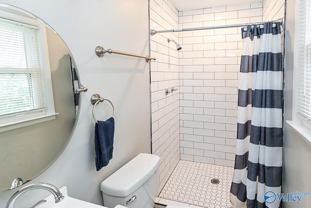 bathroom with sink, toilet, and walk in shower