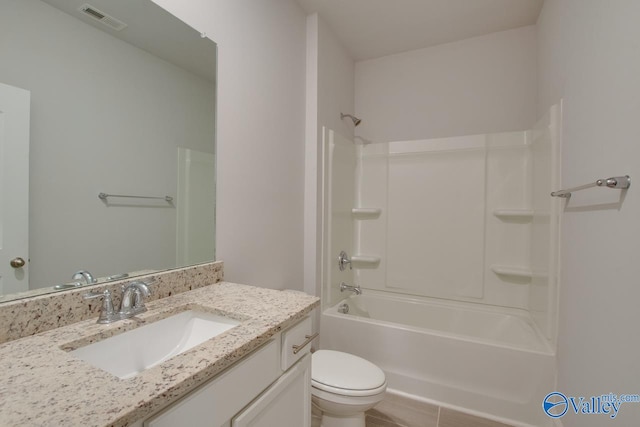 full bathroom with tile patterned flooring, vanity, toilet, and bathing tub / shower combination