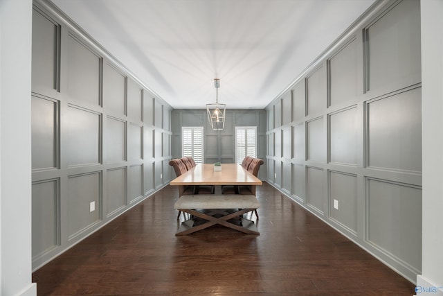 2654 Mountain Stream Way, Owens Cross Roads, AL 35763 - dining space with a decorative wall, dark wood finished floors, and a chandelier